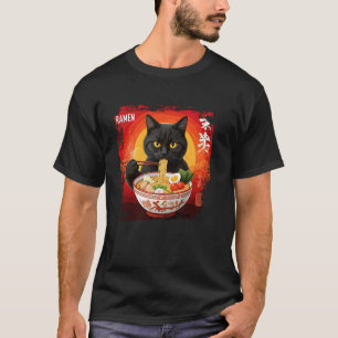 Schwarze Katze Ramen Liebhaber Lustige Japanische  T-Shirt