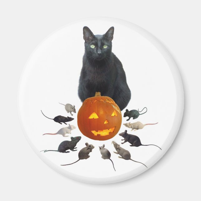 Schwarze Katze, Ratten und Jack-o-Lantern Magnet (Vorne)