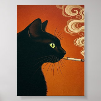 Schwarze Katze raucht eine Zigarette Vintage Poster