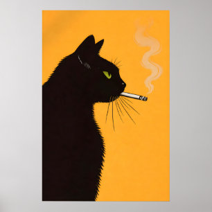 Schwarze Katze raucht Poster, Retro-Katzen-Wandkun Poster