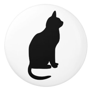 Schwarze Katze rechts sitzend Keramikknauf