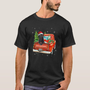 Schwarze Katze Reitet Rote Herde Weihnachten Pyjam T-Shirt