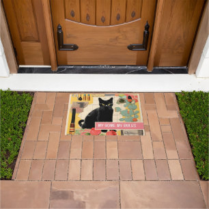 Schwarze Katze Retro-Collage Fußmatte