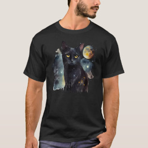 Schwarze Katze Retro Katzenliebhaber Katzenmond Ka T-Shirt