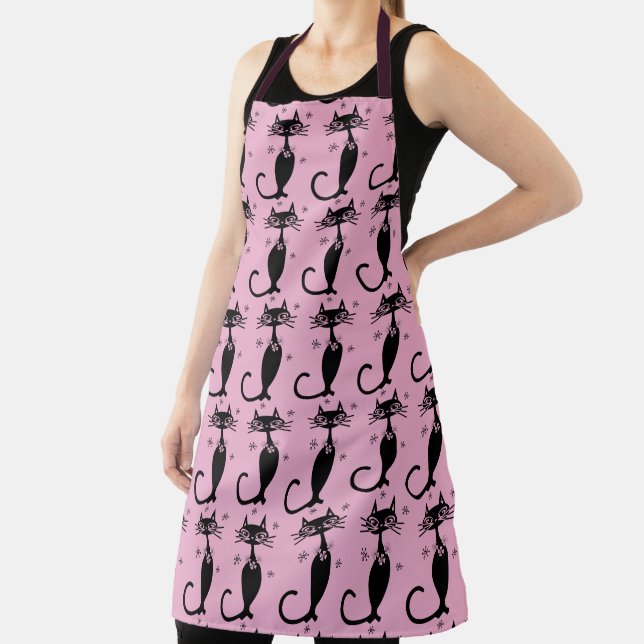 SCHWARZE KATZE RETRO ROSA SCHÜRZE (InSitu)