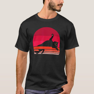 Schwarze Katze Retro Sonnenuntergang Vintage Kätzc T-Shirt