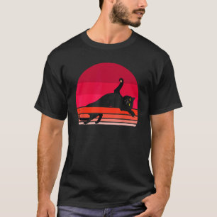 Schwarze Katze Retro Sonnenuntergang Vintage Kätzc T-Shirt