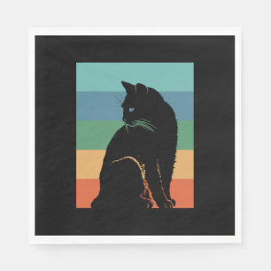 Schwarze Katze Retro Vintage Serviette