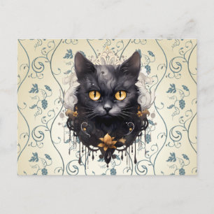 Schwarze Katze Rhinestones Blätter Trauben Hallowe Feiertagspostkarte