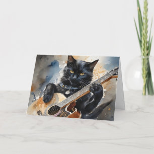 Schwarze Katze Rockstar spielt akustische Gitarre  Karte