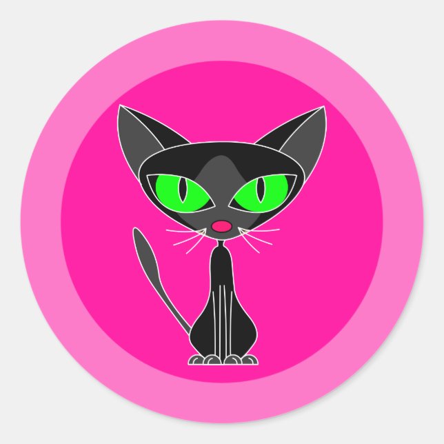 Schwarze Katze, rosa Aufkleber (Vorderseite)