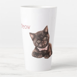 Schwarze Katze rosa Schleife Milchtasse