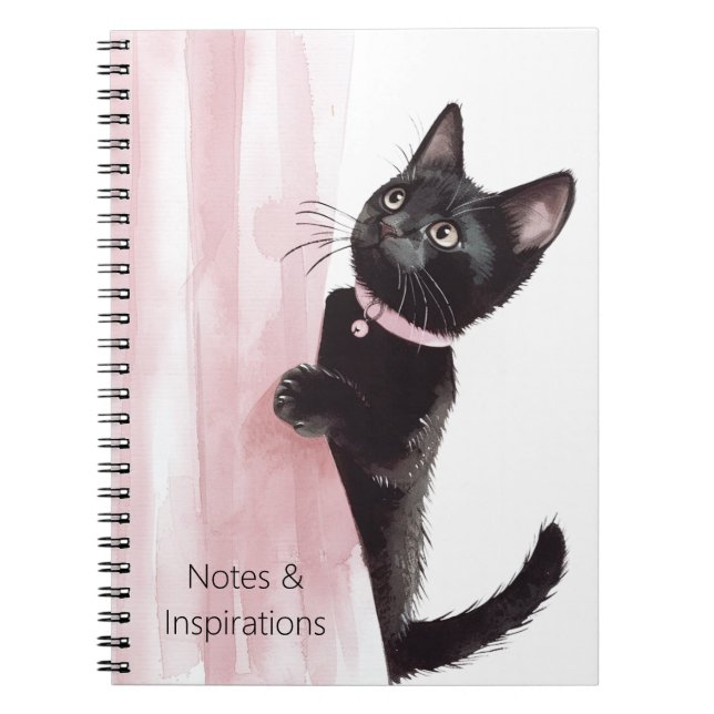 Schwarze Katze rosa Vorhang Notizblock (Vorderseite)
