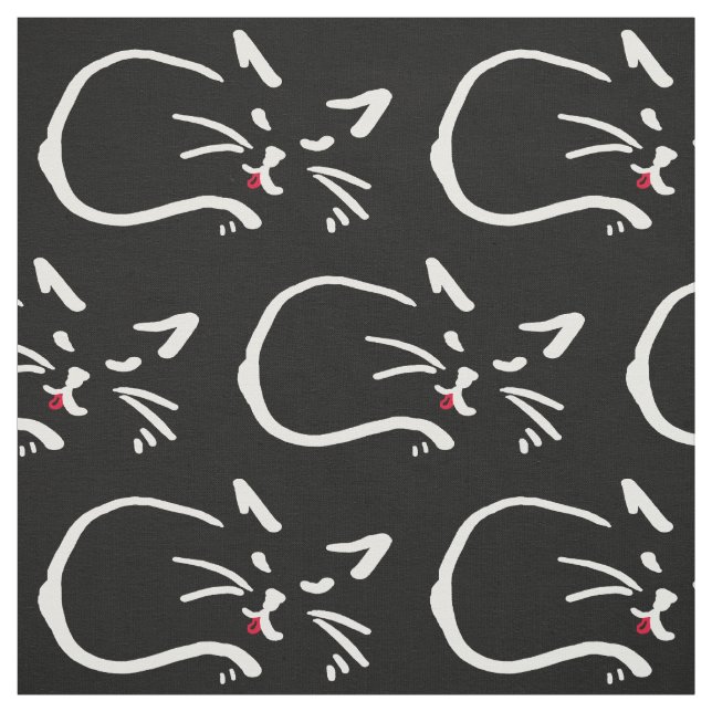 Schwarze Katze, rote Zunge Stoff (Muster)