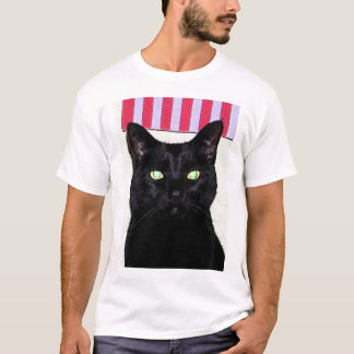 Schwarze Katze/rotes weißes Blau T-Shirt