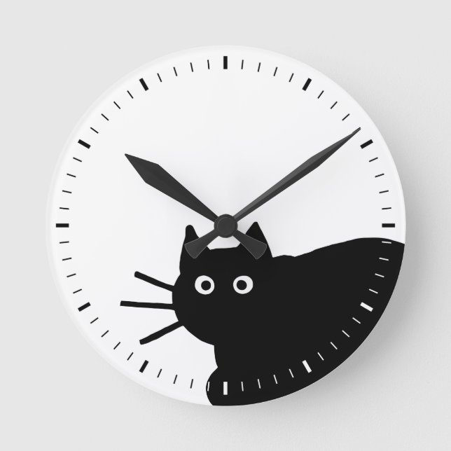 Schwarze Katze Runde Wanduhr (Vorderseite)