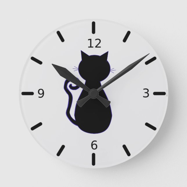 Schwarze Katze Runde Wanduhr (Vorderseite)