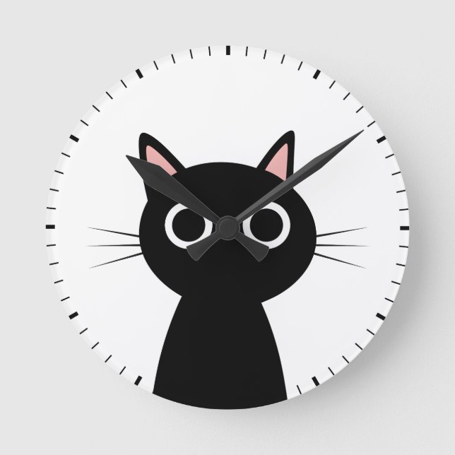schwarze Katze Runde Wanduhr (Vorderseite)