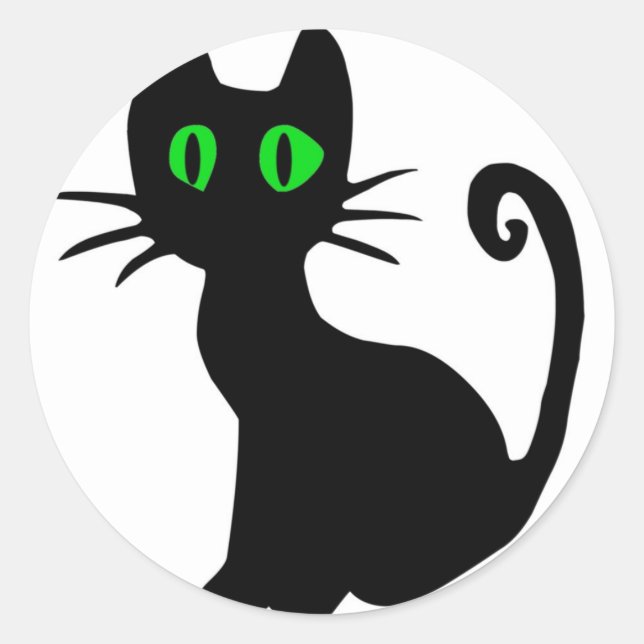 Schwarze Katze Runder Aufkleber (Vorderseite)