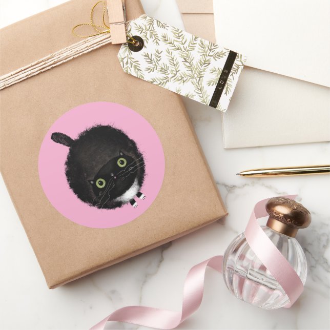 Schwarze Katze Runder Aufkleber (Schenken)