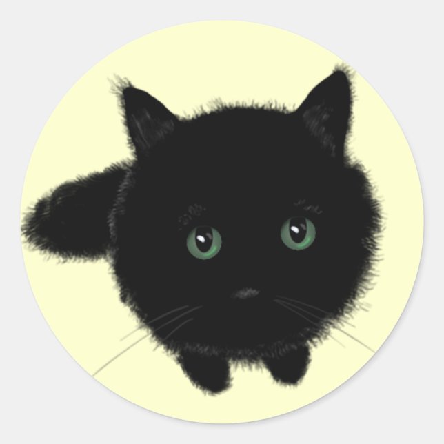 Schwarze Katze Runder Aufkleber (Vorderseite)