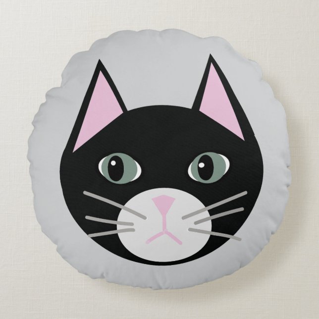Schwarze Katze Rundes Kissen (Vorderseite)