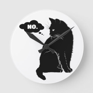 Schwarze Katze sagt Nein - Lustiges Katzenliebhabe Runde Wanduhr