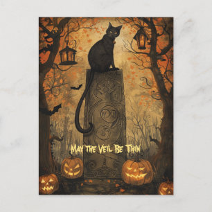 Schwarze Katze Samhain Halloween-Grußkarte Feiertagspostkarte