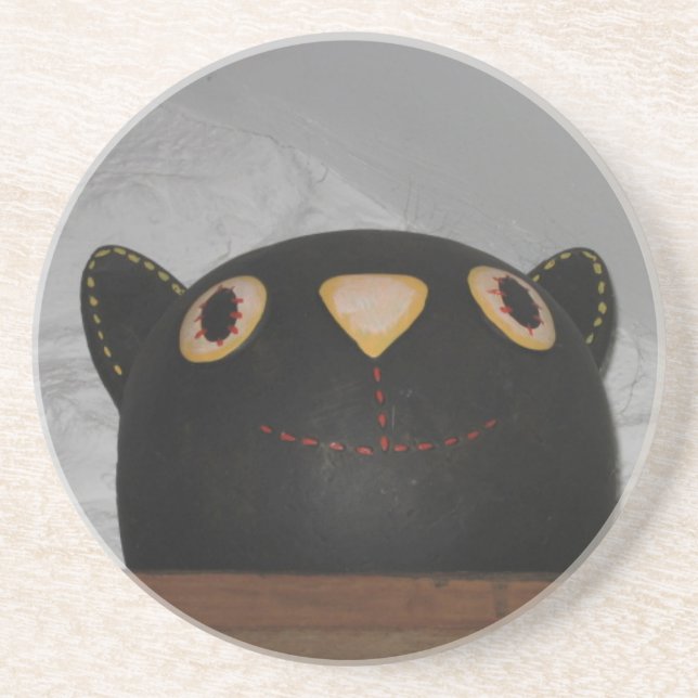 Schwarze Katze Sandstein Untersetzer (Vorne)