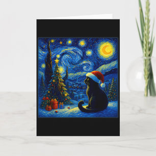 Schwarze Katze Santa Hut Van Gogh Sternennacht Wei Karte