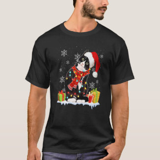 Schwarze Katze Santa Hut Weihnachtslichter  Xmas M T-Shirt