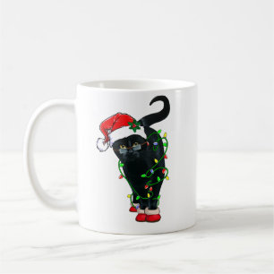 Schwarze Katze Santa in Weihnachtsbeleuchtung aufg Kaffeetasse