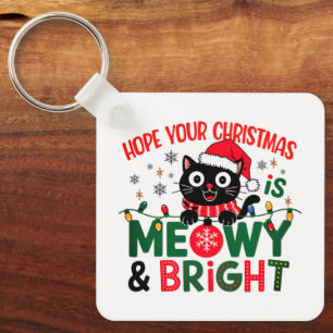 Schwarze Katze Santa Meowy & Bright Weihnachten Schlüsselanhänger