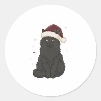 Schwarze Katze Santa Weihnachtssticker Runder Aufkleber
