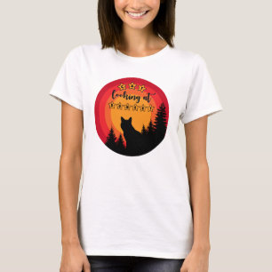 Schwarze Katze schaut auf den Sonnenuntergang T-Shirt