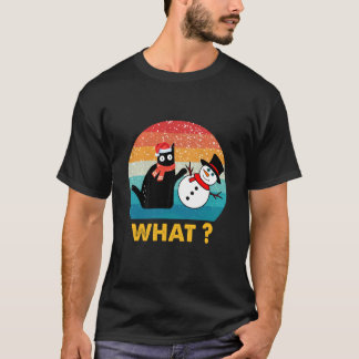 Schwarze Katze Schiebt Schneemann Shirt Retro Vint