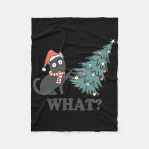 Schwarze Katze schiebt Weihnachtsbaum Was Xmas Lic Fleecedecke