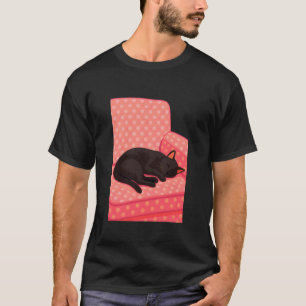 Schwarze Katze schläft auf Couch, gemütlicher Retr T-Shirt