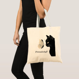 Schwarze Katze Schmetterling Freundschaft Tragetasche