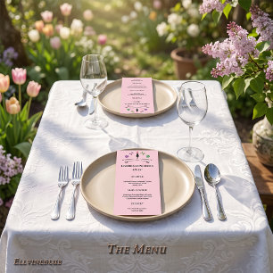 Schwarze Katze & Schmetterlinge Rosa Garten-Lunch Menükarte