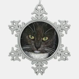 Schwarze Katze Schneeflocken Zinn-Ornament