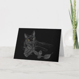 Schwarze Katze, Schwarze Rose Grußkarte Karte