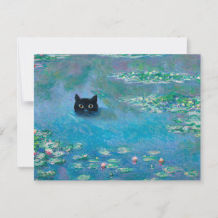 Schwarze Katze Schwimmen im Wasser Lilien Entdecku Postkarte