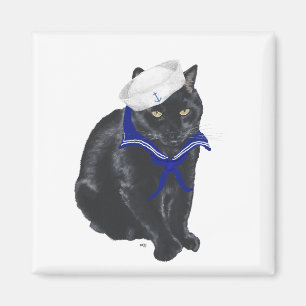 Schwarze Katze Seemann Magnet