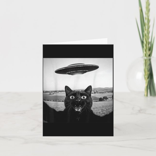 Schwarze Katze Selfie Ufo Alien Lustige Geschenke  Karte (Vorderseite)