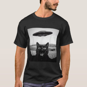 Schwarze Katze Selfie Ufo Alien Lustige Geschenke T-Shirt
