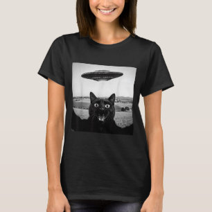Schwarze Katze Selfie Ufo Alien Lustige Geschenke T-Shirt