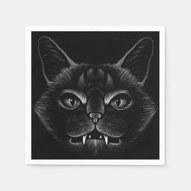Schwarze Katze Serviette (Vorderseite)