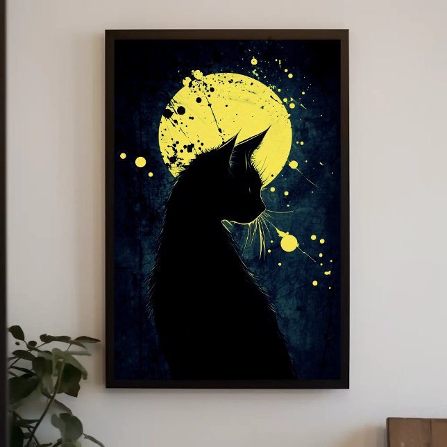 Schwarze Katze Silhouette auf dem Gelben Mond Poster (Von Creator hochgeladen)