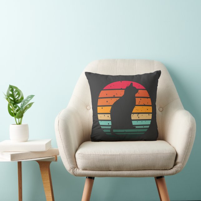 Schwarze Katze Silhouette auf Regenbogen Kissen (Stuhl )